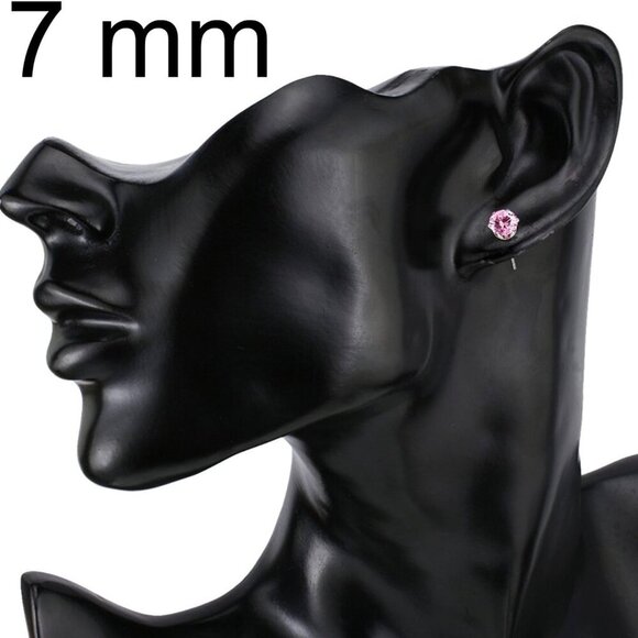 5 Pairs Black & Pink CZ Stud Earrings Set for Women, Hypoallergenic Stainless St - Picture 5 of 6